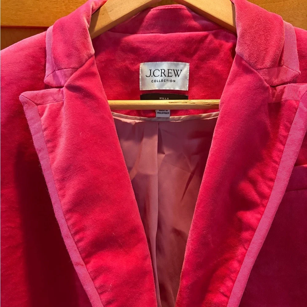 J. Crew Suit Dragonfruit Pink Velvet Featuring the Willa Blazer & Kate Trousers - Picture 7 of 16